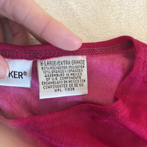 Vintage 90s Liz Baker Lycra Top Dark Rose Fuchsia Hombre Women's Top Size XL - Picture 11 of 12